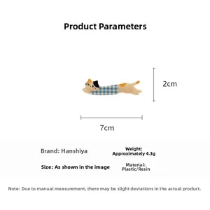 Detail view showing dimensions of cute tricolor cat hair clip with blue plaid pattern