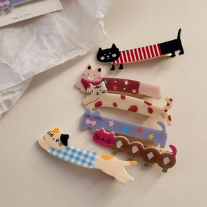 Cute long cat hair clips with colorful patterns and metal duckbill clamps for girls