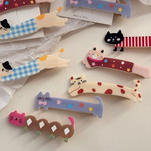 Cute long cat hair clips set with various colorful patterns for women and girls