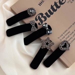 Set of 5 vintage velvet hair clips with grey rhinestones in star and heart shapes