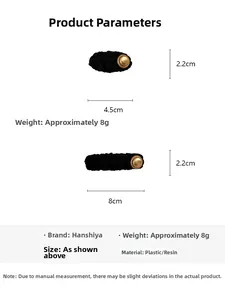 Detailed size specifications for black plush hair clips with gold embossed buttons