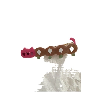 Cute cartoon cat long strip hair clip for women with pink and brown animal design