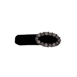 Elegant black velvet headband for women with oval sparkling rhinestone cluster design