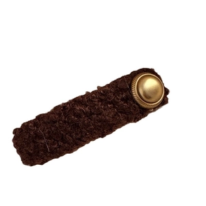 Elegant dark brown faux fur hair clip featuring a vintage round golden button detail