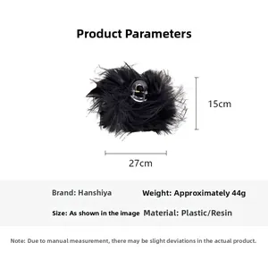 Dimensioni dettagliate della grande molletta per capelli in peluche nero da 27 cm