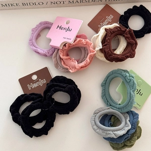 Set of 4 pleated hair scrunchies in assorted soft colors with high elastic bands
