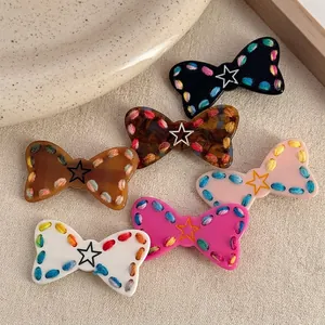 Dolce Fermaglio per Capelli a Fiocco in Acetato Con Bordo Cucito a Stella Colorato Clip per Frangetta Donna Gioielli