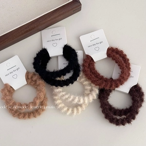 Korean Style Minimalist Fuzzy Ribbed Woolen Yarn Scrunchies High Elastic Plush Hair Ties Handmade Hair Accessories For Women