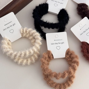 Plush ribbed hair scrunchies set in neutral colors for high elasticity ponytails