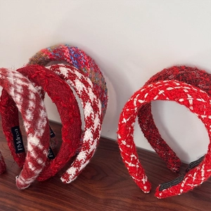 Elegant festive red tweed woven headbands collection for Christmas and New Year outfits