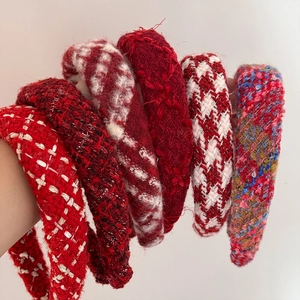 Elegant red tweed headband set for women featuring festive Christmas and New Year styles