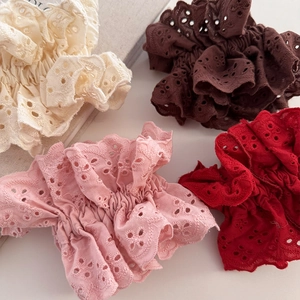 Oversized lace embroidery scrunchie set in multiple colors with elegant pleated details