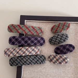 Lot de huit barrettes à cheveux en tweed vintage avec motifs à carreaux rétro pour femmes