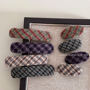 Barrettes à Cheveux en Tissu Écossais Rétro Coréen Automne Hiver Tweed BB Snap Clips Épingles à Cheveux Canard pour Femmes Filles