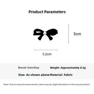 Spécifications détaillées de taille pour la barrette nœud noir avec perle d'imitation