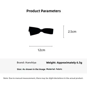 Detailed size specifications for a French vintage black velvet bow hair clip with measurements