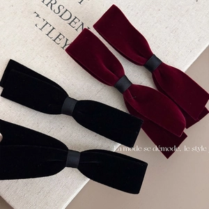 French Vintage Velvet Bow Hair Clip For Women Elegant Burgundy Black Satin Ribbon Duckbill Clip Sweet Hair Accessories