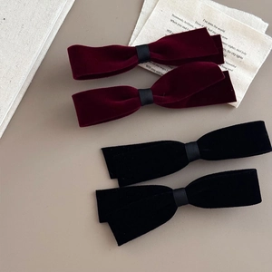 French vintage velvet bow hair clips in black and burgundy with premium satin center