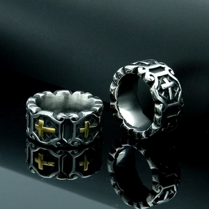 Medieval Gothic Cross Ring Vintage Titanium Steel Wide Band Ring Retro Embossed Religious Punk Jewelry Gift For Unisex