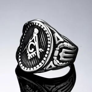 Vintage stainless steel Masonic ring for men with G logo and antique silver finish