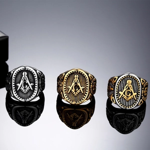 Vintage stainless steel Freemason rings for men with square and compass emblem