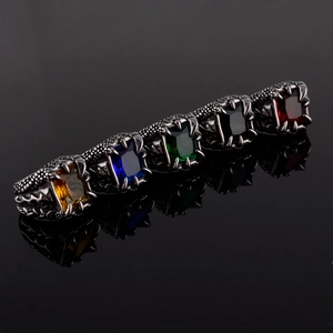 Men's Gothic Dragon Claw Stainless Steel Ring Distressed Antique Finish Inlaid Gemstone Punk Biker Party Fashion Jewelry Ring