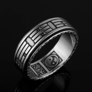 Bague rotative vintage en acier inoxydable avec relief Bagua et gravure Tai Chi