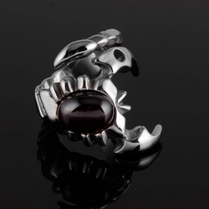 Vintage silver scorpion ring for men with deep red gemstone inlay and retro details