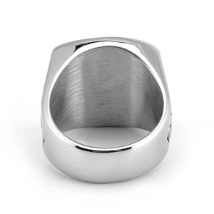 Bague carrée pour hommes en acier inoxydable argenté poli avec double finition