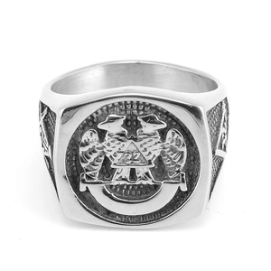 Vrijmetselaarsring voor heren met tweekoppige adelaar en 32ste graad symbool