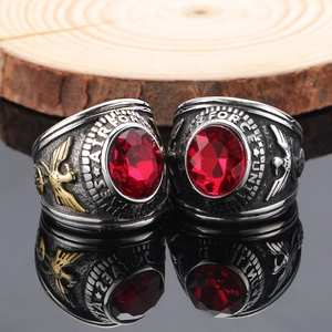 Chevalière Vintage en Acier Inoxydable pour Hommes United States Air Force Avec Zirconia Ovale Rouge Motif Aigle Bijoux Militaires