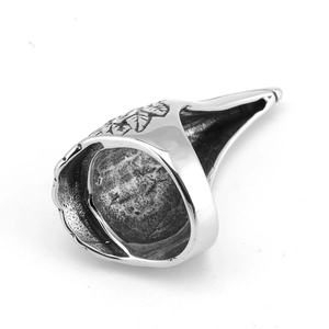 Vintage eagle head titanium steel ring for men with retro textured finish shown at 45-degree angle