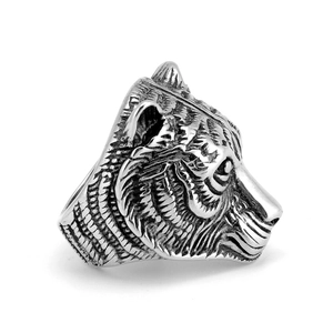 Retro titanium steel tiger head ring for men featuring detailed animal carving and antique finish