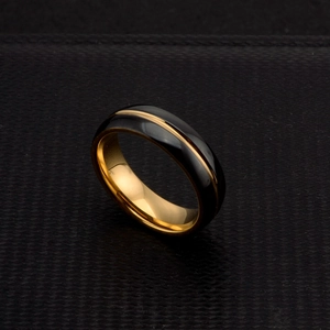 Bague Moderne pour Hommes en Acier Titane Noir et Or Bicolore Poli Minimaliste Géométrique Bague de Mode Bijoux pour Hommes Femmes
