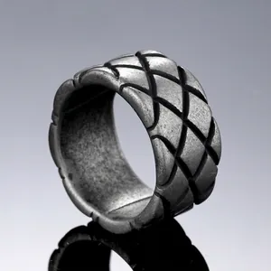 Vintage Quilted Rhombus Wide Band Ring Stainless Steel Men Industrial Punk Gothic Style Jewelry Fashion Accessory Gift