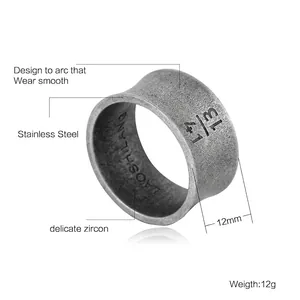 Bague vintage en acier inoxydable de 12mm avec finition usée et chiffres gravés