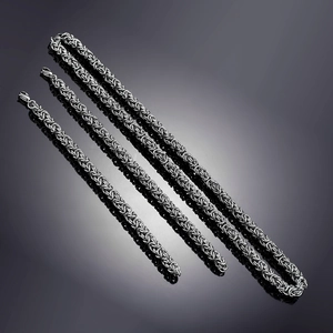 Bracciale da uomo stile bizantino in acciaio al titanio argento con maglie intrecciate