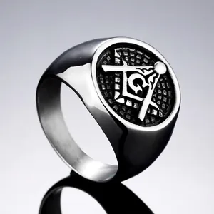 Herren Freimaurer Edelstahl Ring Vintage G Symbol Winkelmaß Und Zirkel Siegelring Retro Biker Punk Schmuck Geschenk Für Ihn