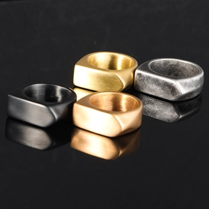 Retro Titanstahl Siegelring Für Herren Geometrisch Minimalistisch Matt Gebürstet Punk Stil Mode Schmuck Fingerring