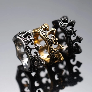 Vintage Punk Gothic Rock Krone Ring Für Herren Titanstahl Gold Schwarz Stahlfarbe Hohl Graviert Band Ring Mode Schmuck Geschenk