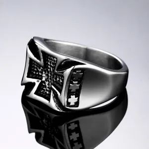 Vintage Herren Gothic Eisernes Kreuz Ring Edelstahl Punk Rock Biker Siegelring Band Schmuck Geschenk Für Freund Ehemann
