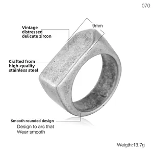 Vintage-Ring aus Edelstahl für Herren mit einer 9mm breiten rechteckigen Fläche