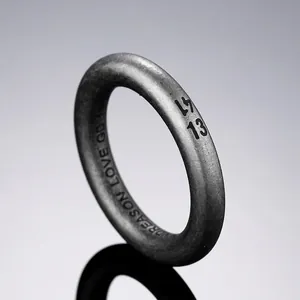 Vintage Industrial Titanium Steel Ring For Men Distressed Matte Engraved Number Letter Band Hip Hop Fashion Jewelry Ring