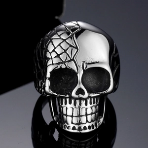 Retro Punk Gotische Schedel Ring Voor Mannen Gepolijst Titanium Staal Skelet Biker Vingerring Mode Sieraden