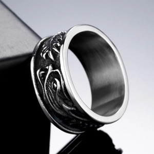 Men Vintage Titanium Steel Crow Skull Ring Gothic Punk Dragon Relief Wide Band Distressed Black Biker Jewelry Ring For Men