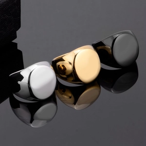 Chevalière Minimaliste en Acier Inoxydable pour Homme Femme Poli Miroir Rond Plat Dessus Géométrique Bague Bijou Cadeau