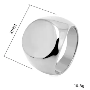 Chevalière minimaliste en acier inoxydable pour hommes avec un plateau rond de 21mm