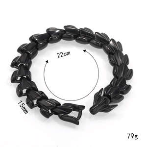 Detailed view of titanium steel dragon link bracelet with 15mm width and 22cm length