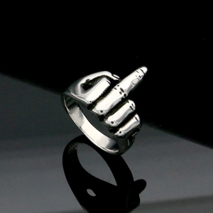 Men's Punk Titanium Steel Middle Finger Gesture Ring Silver Polished Fashion Jewelry Band Ring For Men Daily Party
