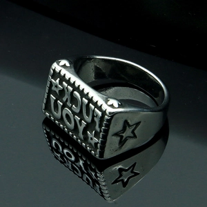 Punk Edelstahl Fuck You Good Luck Stern Herren Siegelring Hip Hop Rock Gothic Poliert Biker Ring Gold Stahl Schmuck